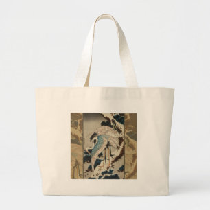 Bolsa Tote Grande Gruas em Pine Hokusai coberto de neve