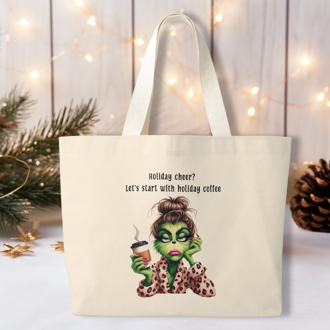 Bolsa Tote Grande Grumpy Green Furry Women ama café (Criador carregado)
