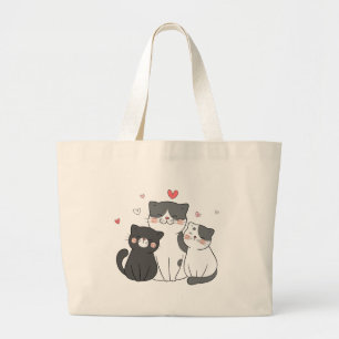 Bolsa Tote Grande grupo de gatos bonitos design de amante de gatos
