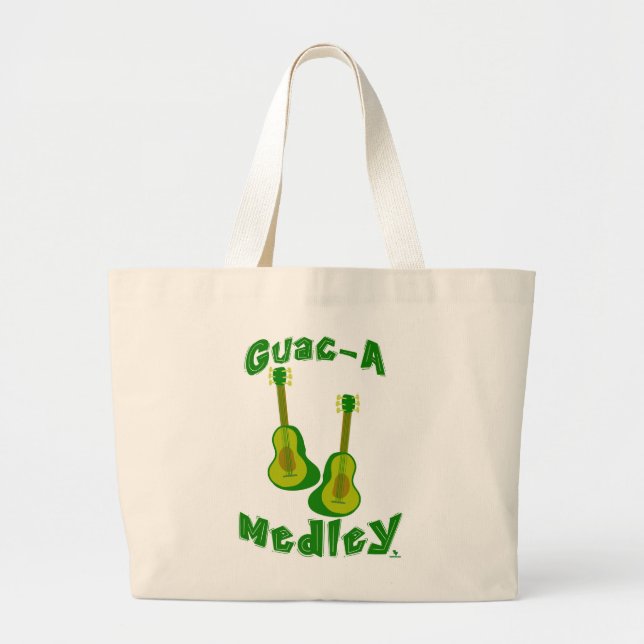 Bolsa Tote Grande Guac Medley Guacamole Avocado Diversão Guitar Art (Frente)