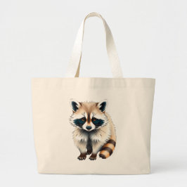 Bolsa Tote Grande guaxinim com uma máscara escura nos olhos