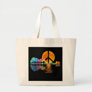 Bolsa Tote Grande Guitar-lago Shadow Peace Love Guitar Hippie
