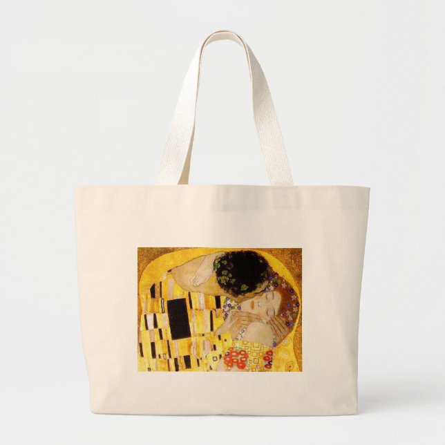 Bolsa Tote Grande Gustav Klimt A Pintura Clássica Beija (Frente)