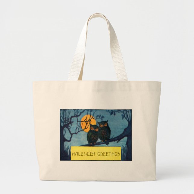 Bolsa Tote Grande Halloween da lua cheia da noite de coruja (Frente)