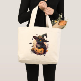 Bolsa Tote Grande Halloween de Gato Negro Bonito
