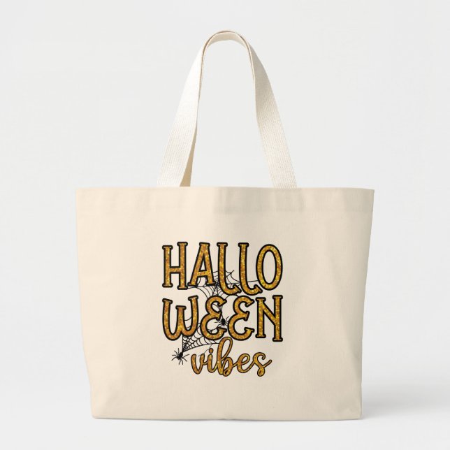 Bolsa Tote Grande Halloween Vibes - Texto pouco Dourado (Frente)