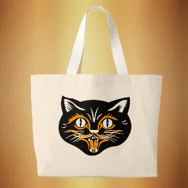 Bolsa Tote Grande Halloween Vintage Gato Face