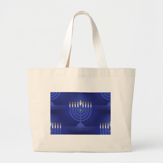 Bolsa Tote Grande hanukkah feliz azul (Frente)