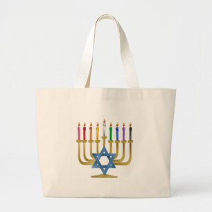 Bolsa Tote Grande Hanukkah Rainbow Candles Dourados Menorah
