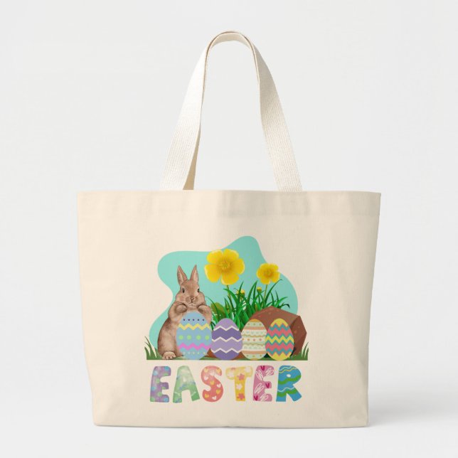 Bolsa Tote Grande happy bunny easter (Frente)
