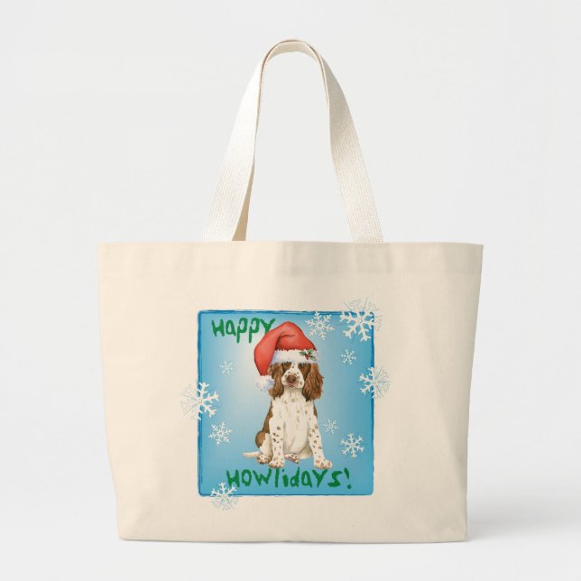 Bolsa Tote Grande Happy Howliday English Springer Spaniel (Frente)