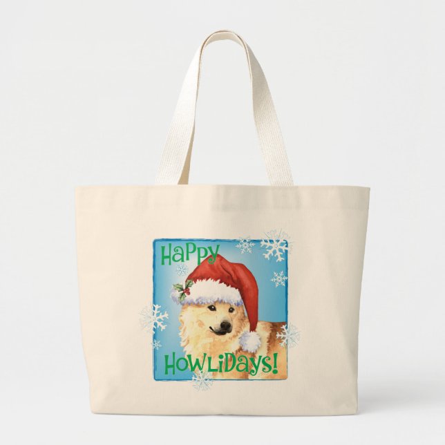 Bolsa Tote Grande Happy Howliday Norueguês Buhund (Frente)