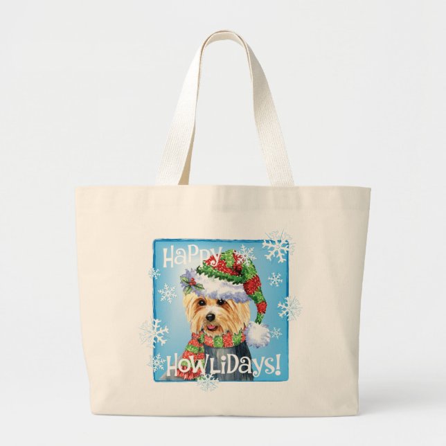 Bolsa Tote Grande Happy Howlidays, australiana Terrier Large Tote Ba (Frente)