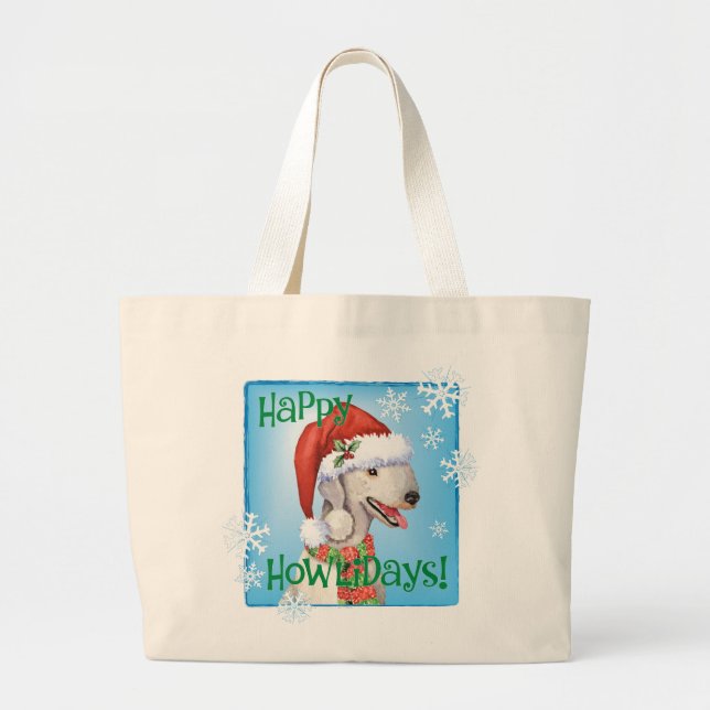 Bolsa Tote Grande Happy Howlidays Bedlington Terrier Large Tote Bag (Frente)