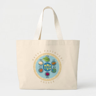 Bolsa Tote Grande Happy Passover & "KOSHER" Pesach foods Names seder