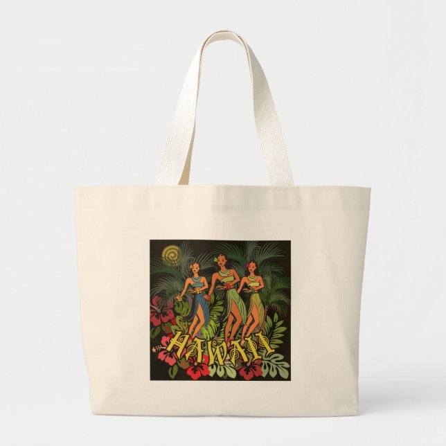 Bolsa Tote Grande Hawaii Aloha Palm Hula Art Design (Frente)