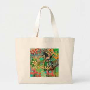 Bolsa Tote Grande Hawaii Flower Hula Vintage - Gráfico Floral