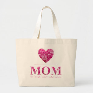 Bolsa Tote Grande Heart MOM Pink Floral Letters Name