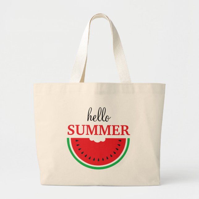 Bolsa Tote Grande Hello Summer Watermelon Fruta Large Tote Bag (Frente)