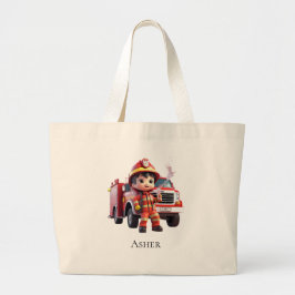 Bolsa Tote Grande Herói Menino Bombeiro Personalizado Desenho Animad