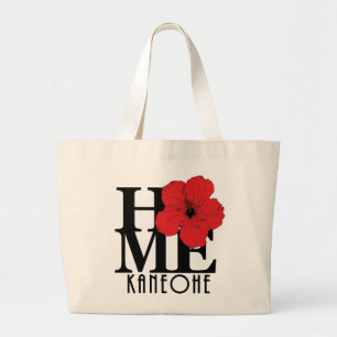 Bolsa Tote Grande Hibiscus HOME do vermelho de Kaneohe Havaí