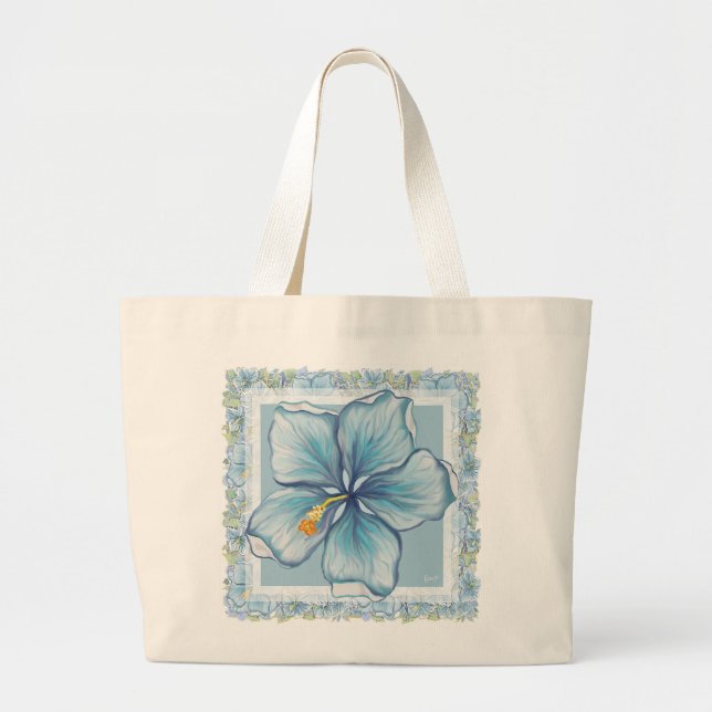 Bolsa Tote Grande Hibiscus & lace TURQUOISE (Frente)