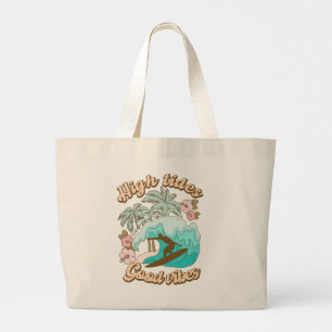 Bolsa Tote Grande High Tides Good Vibs Beach Life Surfing Tropical