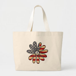 Bolsa Tote Grande Hippie Flower Power Sign American Flag