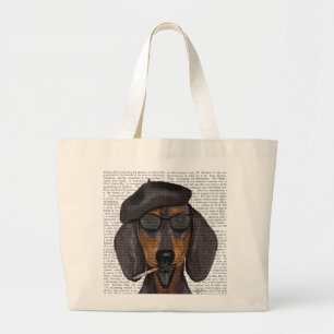 Bolsa Tote Grande Hipster Dachshund Black e Tan