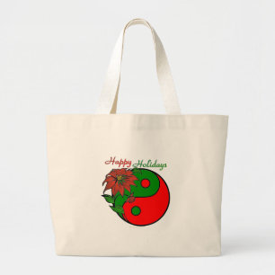 Bolsa Tote Grande Holiday Yin Yang Poinsettia Green Red