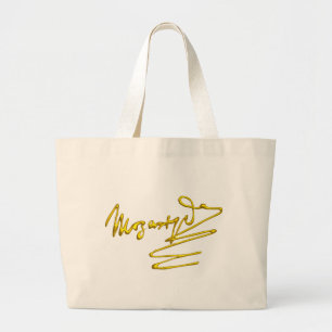 Bolsa Tote Grande HOMENAGEM à assinatura Dourado de MOZART do branc