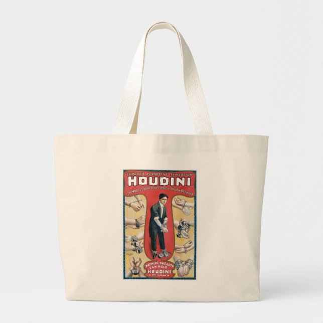 Bolsa Tote Grande Houdini ~ Vintage Handcuff Escape Artista (Frente)
