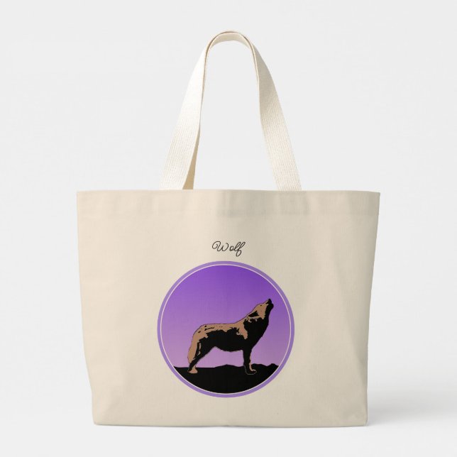 Bolsa Tote Grande Howling Wolf at Sunset - Arte original sobre a vid (Verso)