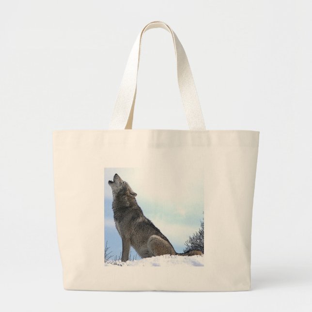 Bolsa Tote Grande Howling Wolf in Snow (Frente)