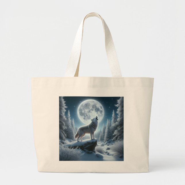 Bolsa Tote Grande Howling Wolf In Winter (Frente)