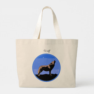 Bolsa Tote Grande Howling Wolf no inverno - Arte original sobre a vi