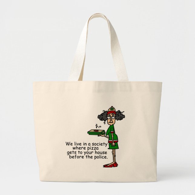 Bolsa Tote Grande Humor de Entrega de Pizza (Frente)