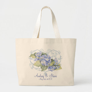 Bolsa Tote Grande Hydrangeas azuis, borboleta & floral moderno do