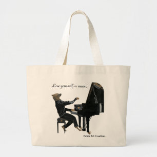 Bolsa Tote Grande Hyena Piano Music Player Fantasy Art Tote Bags