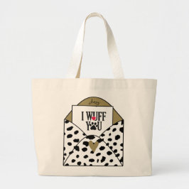 Bolsa Tote Grande "I Wuff You" Dalmatian Impressão