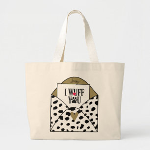 Bolsa Tote Grande "I Wuff You" Dalmatian Impressão