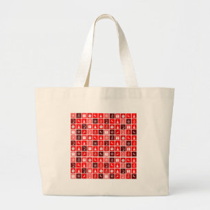Bolsa Tote Grande Ícone Natal Red Squares Art Clássico de Férias