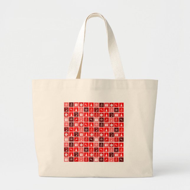 Bolsa Tote Grande Ícone Natal Red Squares Art Clássico de Férias (Frente)