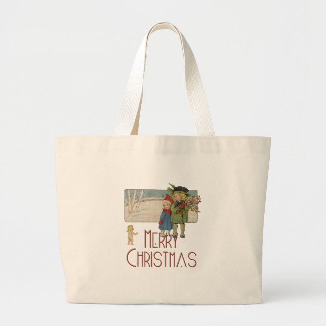 Bolsa Tote Grande Ilustração Antecipada de Natal 1920 (Frente)