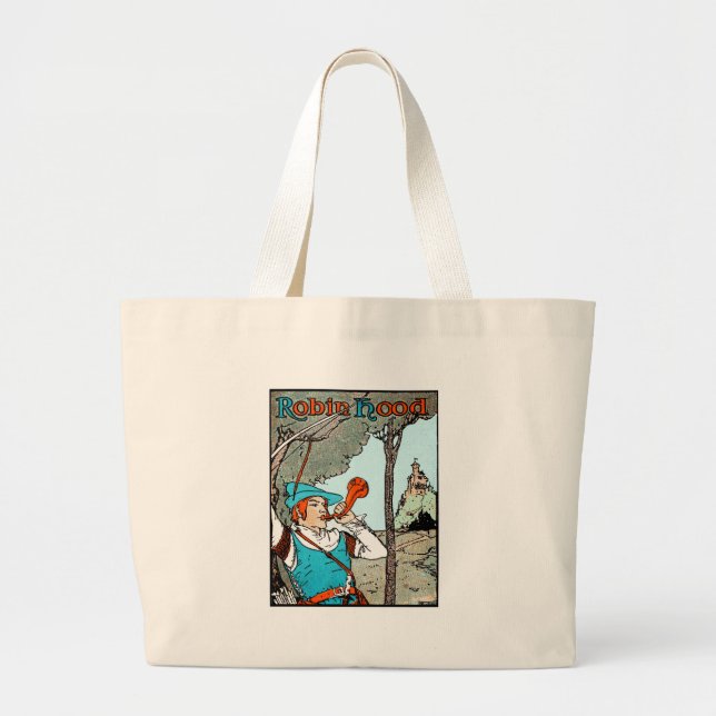 Bolsa Tote Grande Ilustração Antiga de Robin Hood e seus Homens Aleg (Frente)