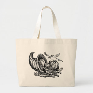 Bolsa Tote Grande Ilustração Branca Negra Clássica de Cornucopia Sel