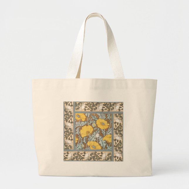 Bolsa Tote Grande ilustração da arte da papoila flor amarela (Frente)
