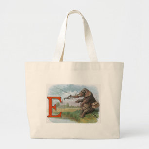 Bolsa Tote Grande Ilustração da pesca de pescadores de elefantes