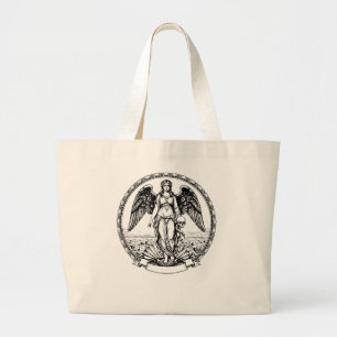 Bolsa Tote Grande ilustração de anjo alado com caveira.