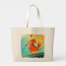 Bolsa Tote Grande Ilustração de Aquarela artesanal Fox Engraçada